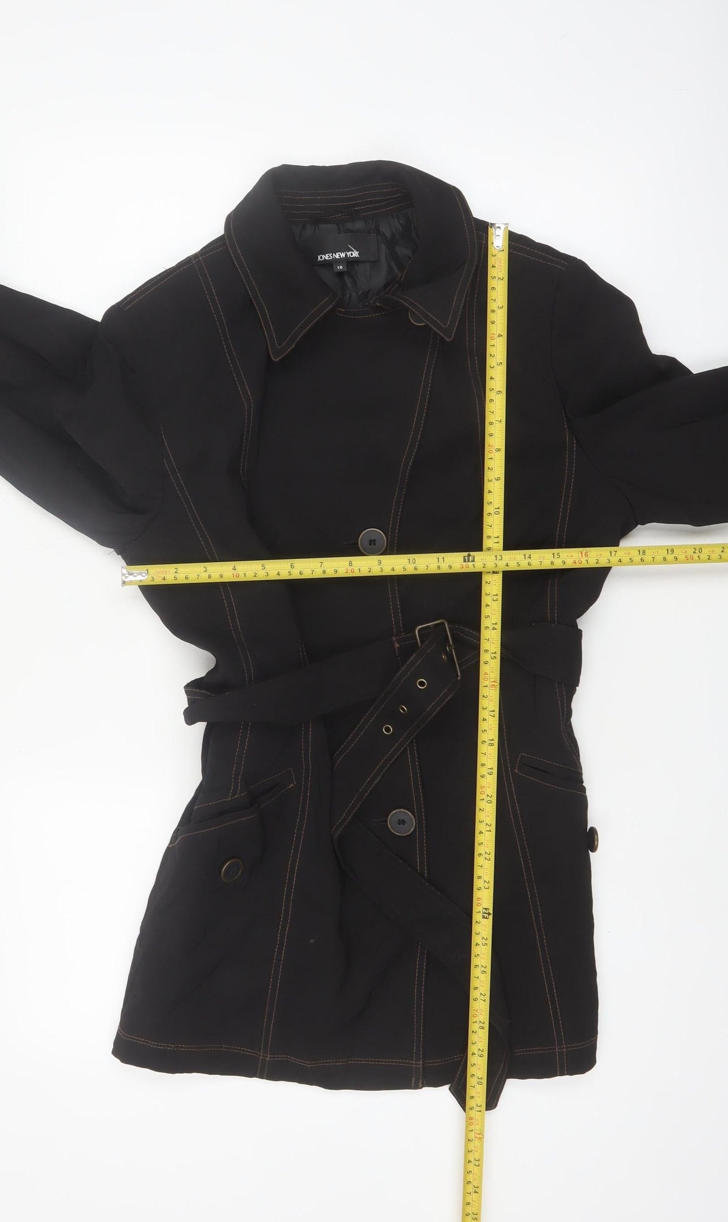 Jones New York Women's Black Size 10 Belted Trench Coat