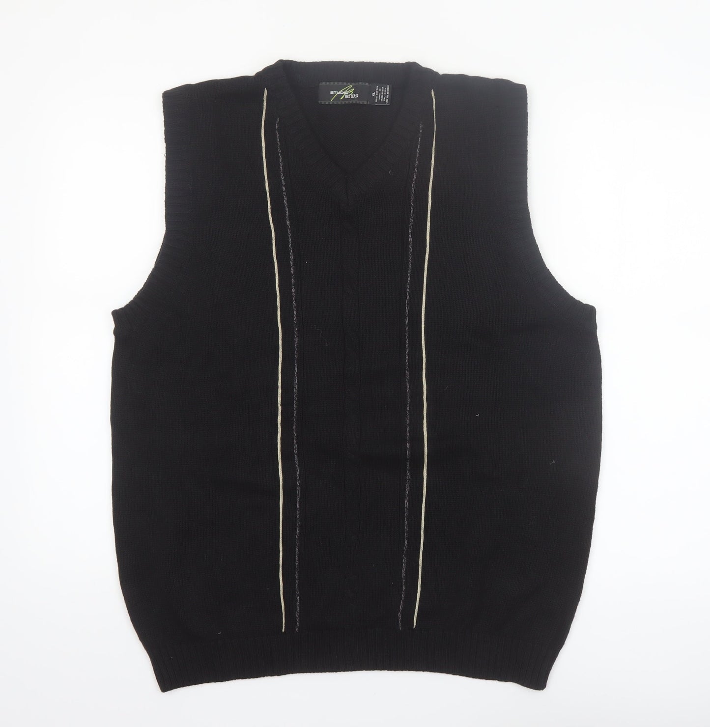 Bill Blass Men's Black XL Cotton V-Neck Sleeveless Knit Vest