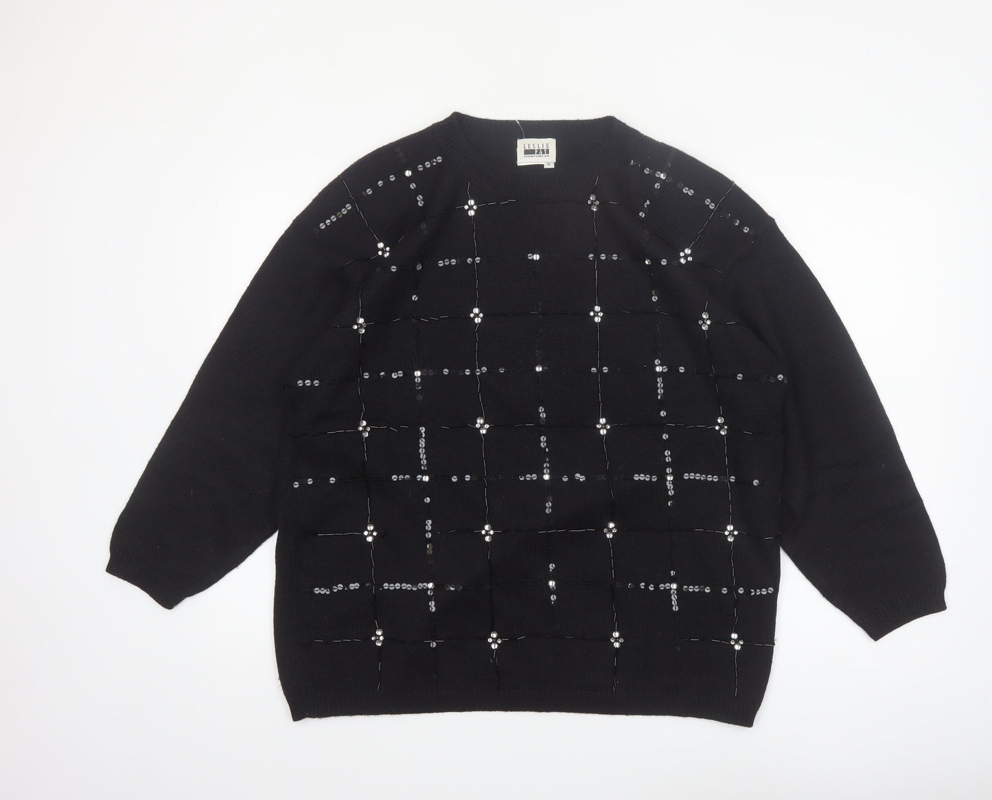 Leslie Fay Women’s Black Sequin Knit Pullover Jumper Size S