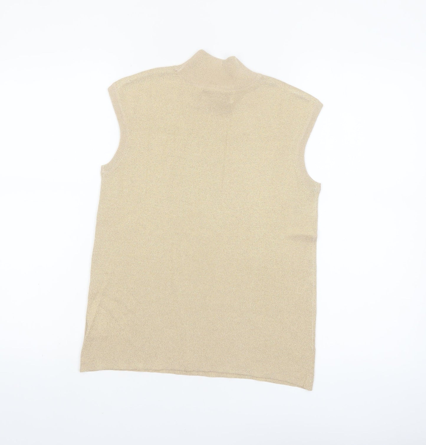 Coldwater Creek Women's Beige Mock Neck Sleeveless Silk Blend Top S