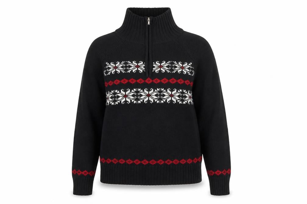 Karen Scott Women's Black Fair Isle High Neck Cotton Jumper M