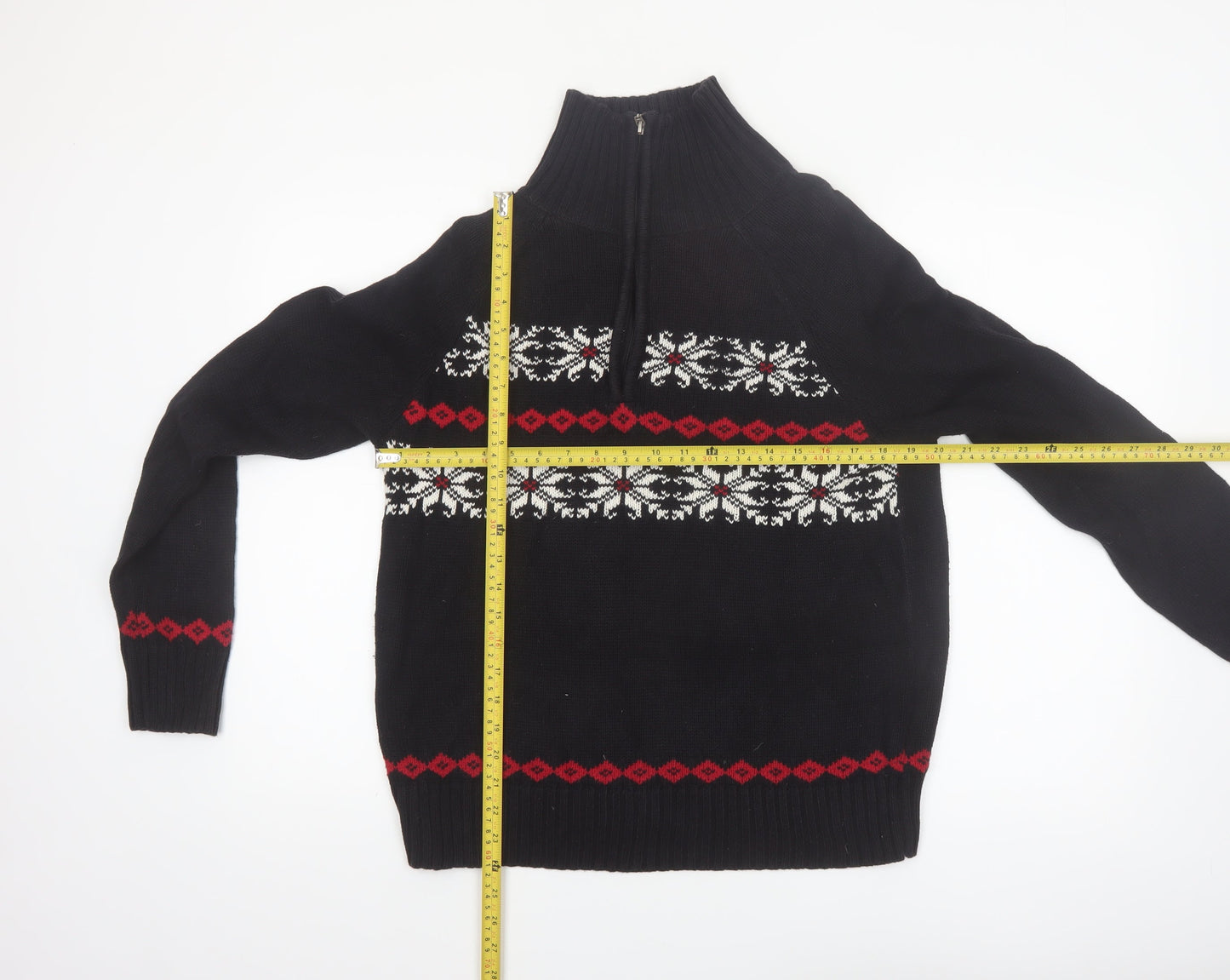 Karen Scott Women's Black Fair Isle High Neck Cotton Jumper M