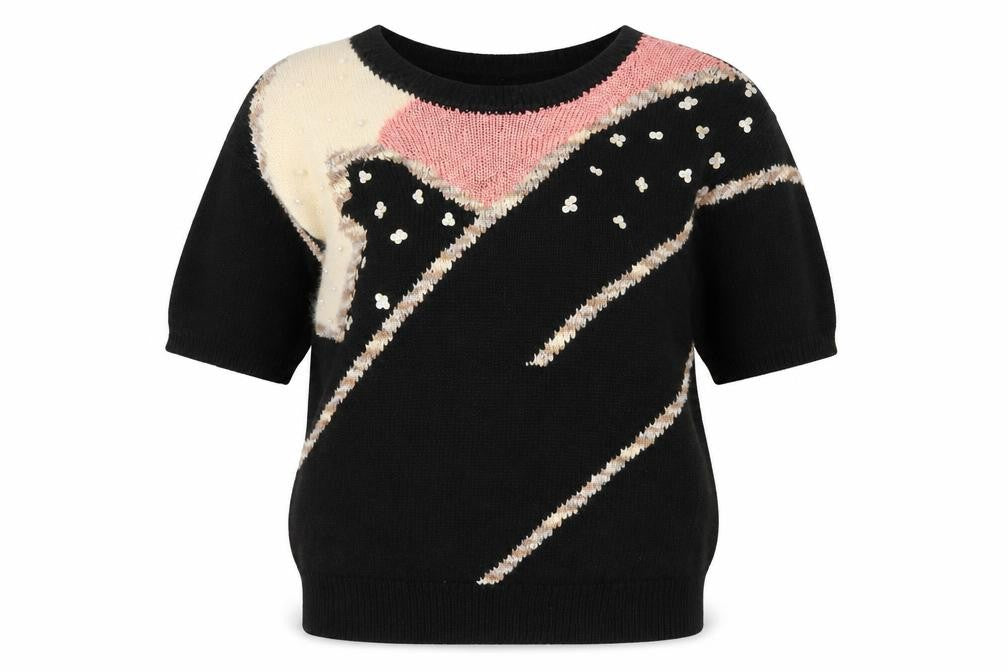 Lara Ferrante Womens Black Sequin Angora 80s Knit Pullover Jumper Size S