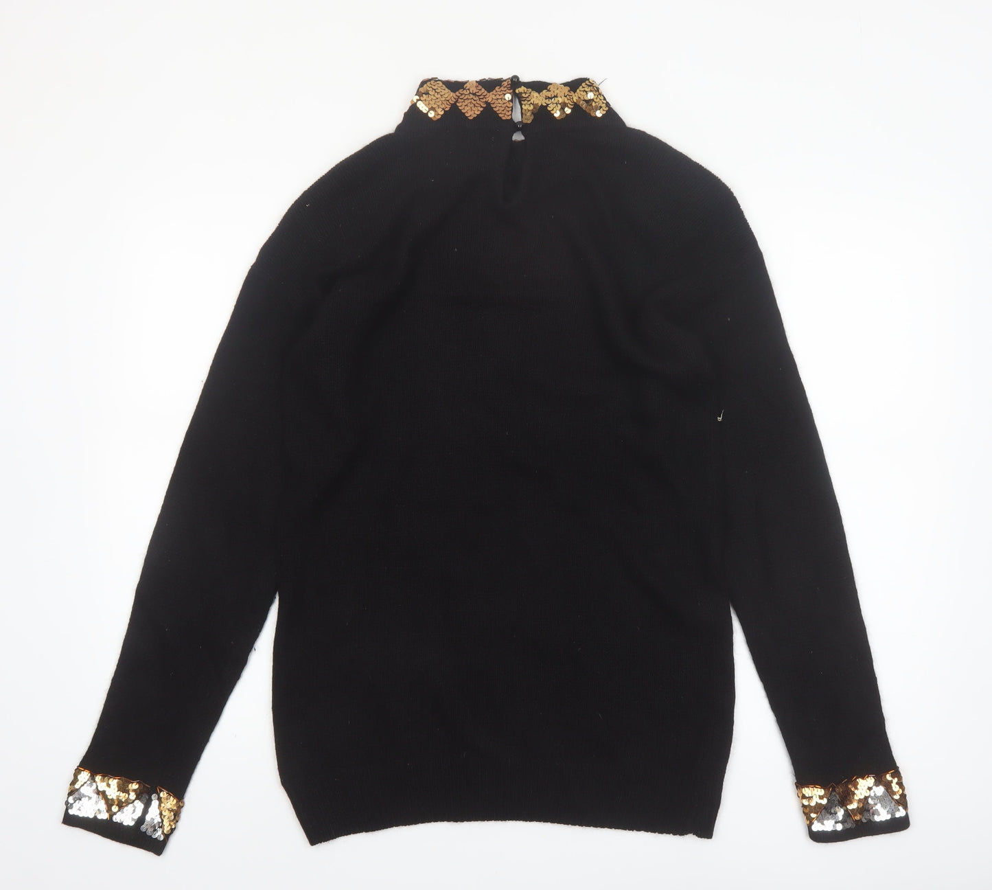 Marnie West Womens Black Sequin Argyle Vintage Silk Blend Jumper L