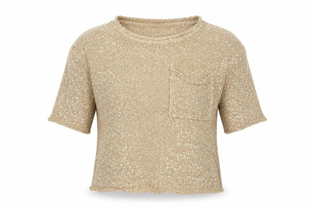Arden B Women’s Gold Sequin Knit Cropped Top XS 3/4 Sleeve Party