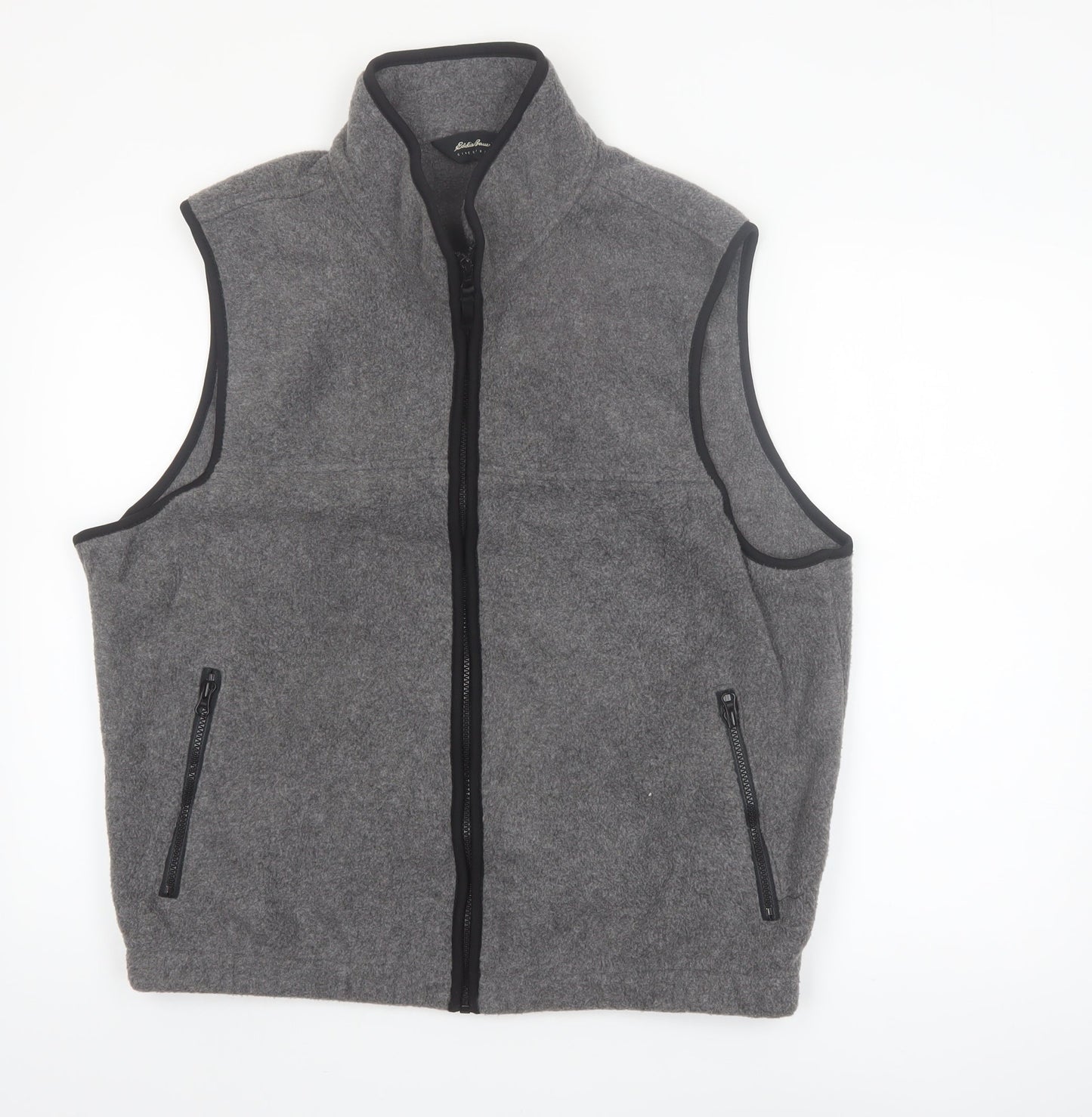 Eddie Bauer Men's Grey Fleece Bodywarmer Waistcoat L Zip Pockets Outdoor