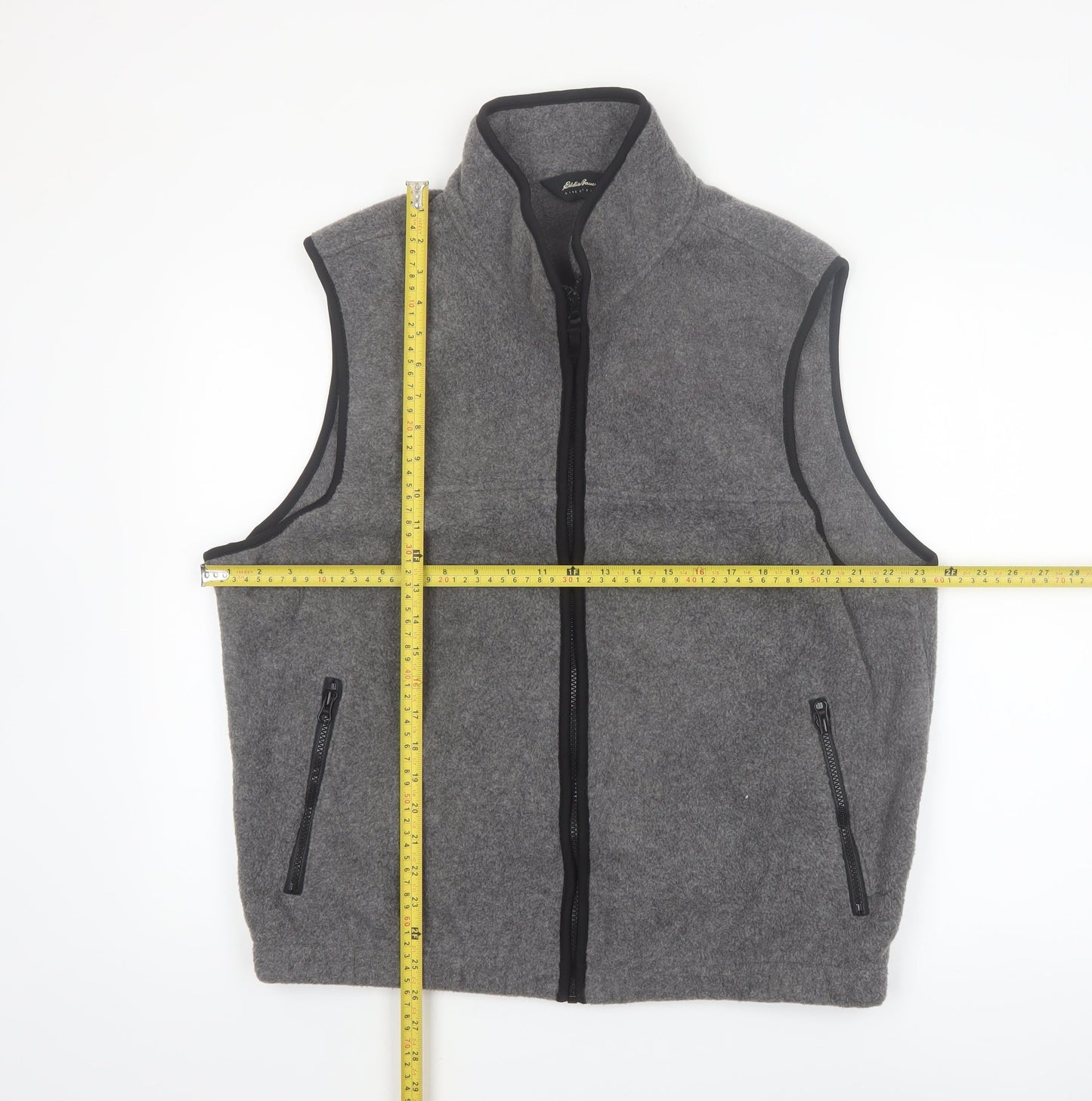 Eddie Bauer Men's Grey Fleece Bodywarmer Waistcoat L Zip Pockets Outdoor