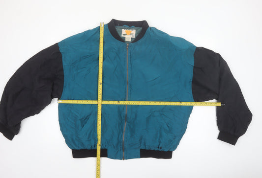 Protest Men's Blue Silk Bomber Jacket XL 90s Retro Full Zip