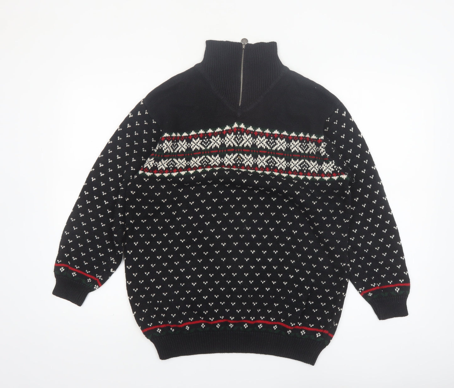 Liz Claiborne Men's Black Fair Isle 1/4 Zip Winter Jumper Size S