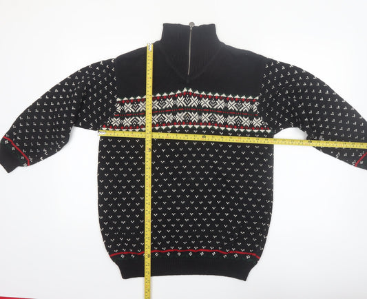 Liz Claiborne Men's Black Fair Isle 1/4 Zip Winter Jumper Size S