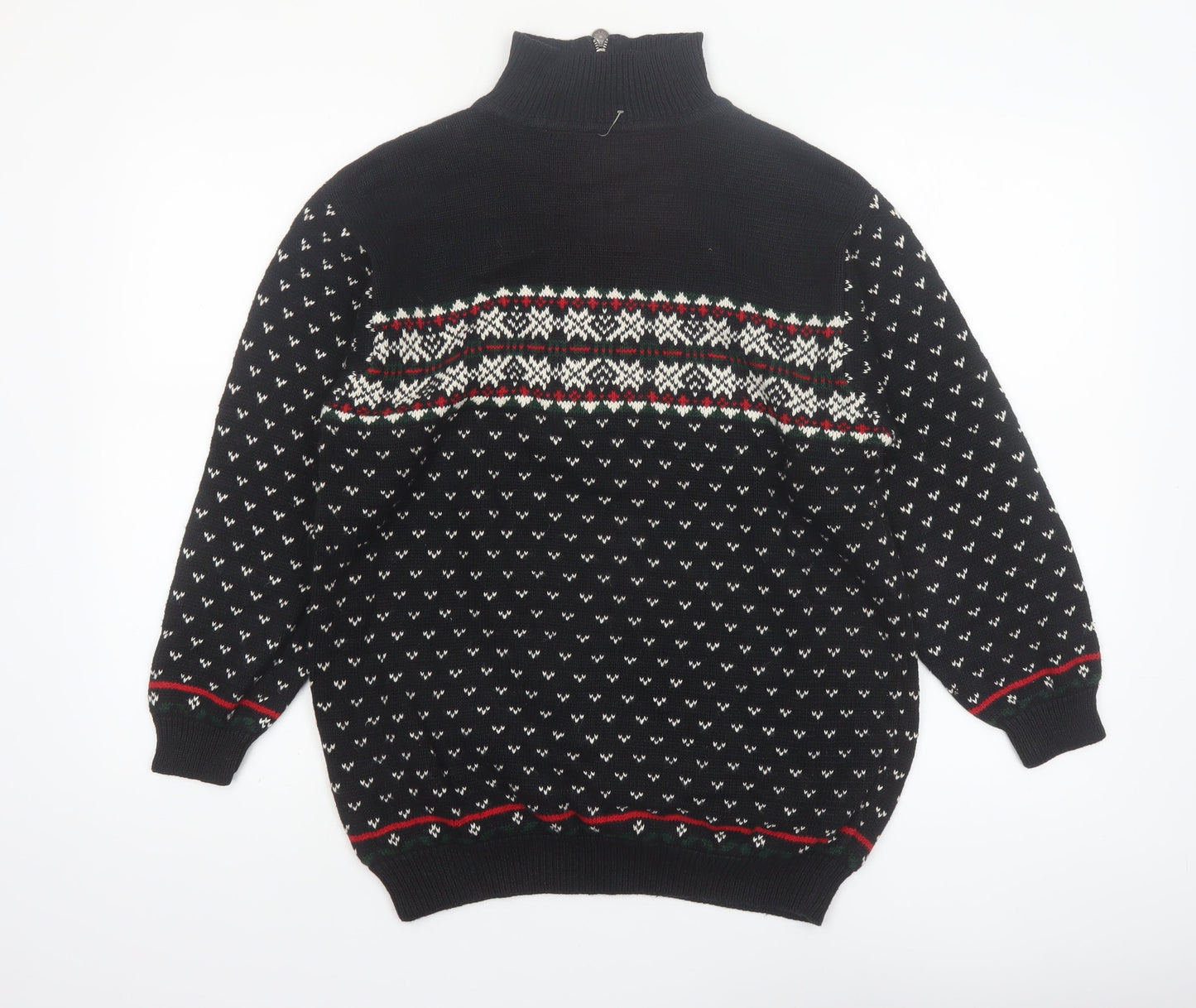 Liz Claiborne Men's Black Fair Isle 1/4 Zip Winter Jumper Size S