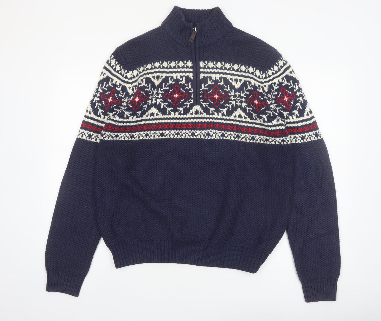 IZOD Men's Blue Fair Isle 1/2 Zip Cotton Knit Jumper M