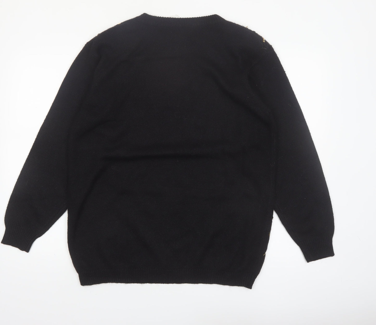 Alfred Dunner Womens Black Sequin Argyle Knit Jumper Size L