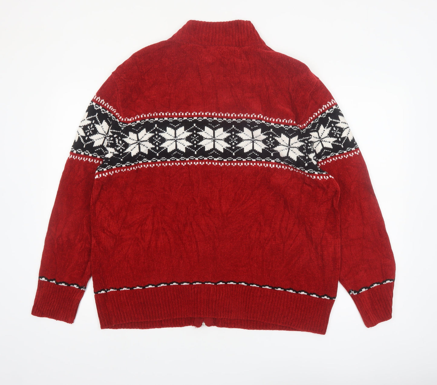Dressbarn Women Red Fair Isle Full Zip Acrylic Knit Jumper Size 18