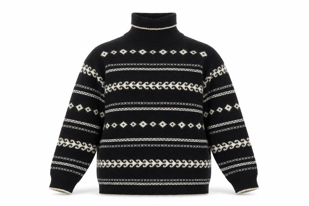 Ann Taylor Women's Black Fair Isle Wool Roll Neck Jumper M