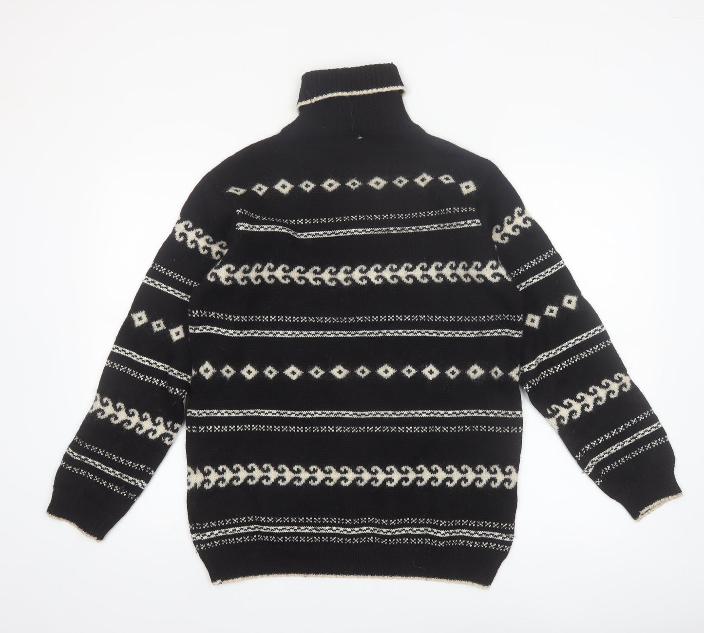 Ann Taylor Women's Black Fair Isle Wool Roll Neck Jumper M