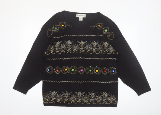 Victoria Harbour Womens Black L Beaded Knit Jumper Vintage Pullover