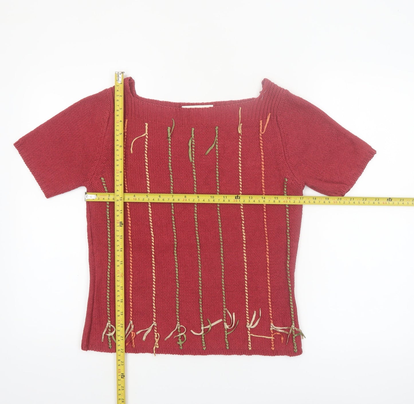 Susan Bristol Women's Red Silk Linen Knit Short Sleeve Blouse S
