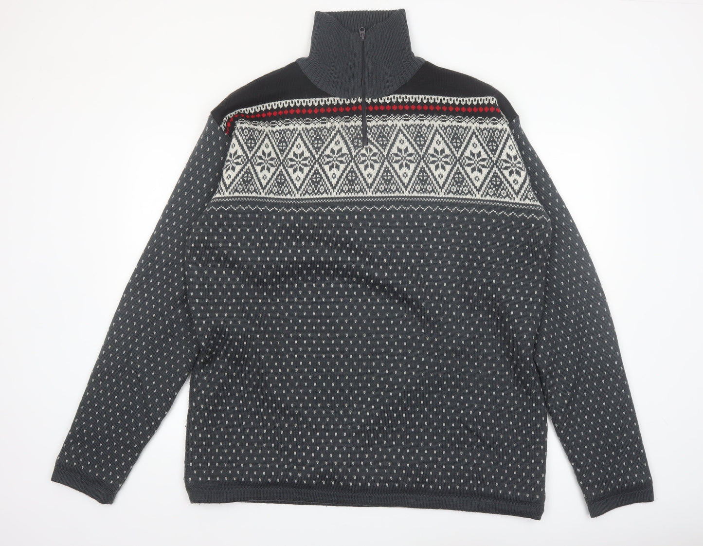 Maier Sports Men’s Grey Fair Isle Wool Blend 1/2 Zip Jumper 2XL