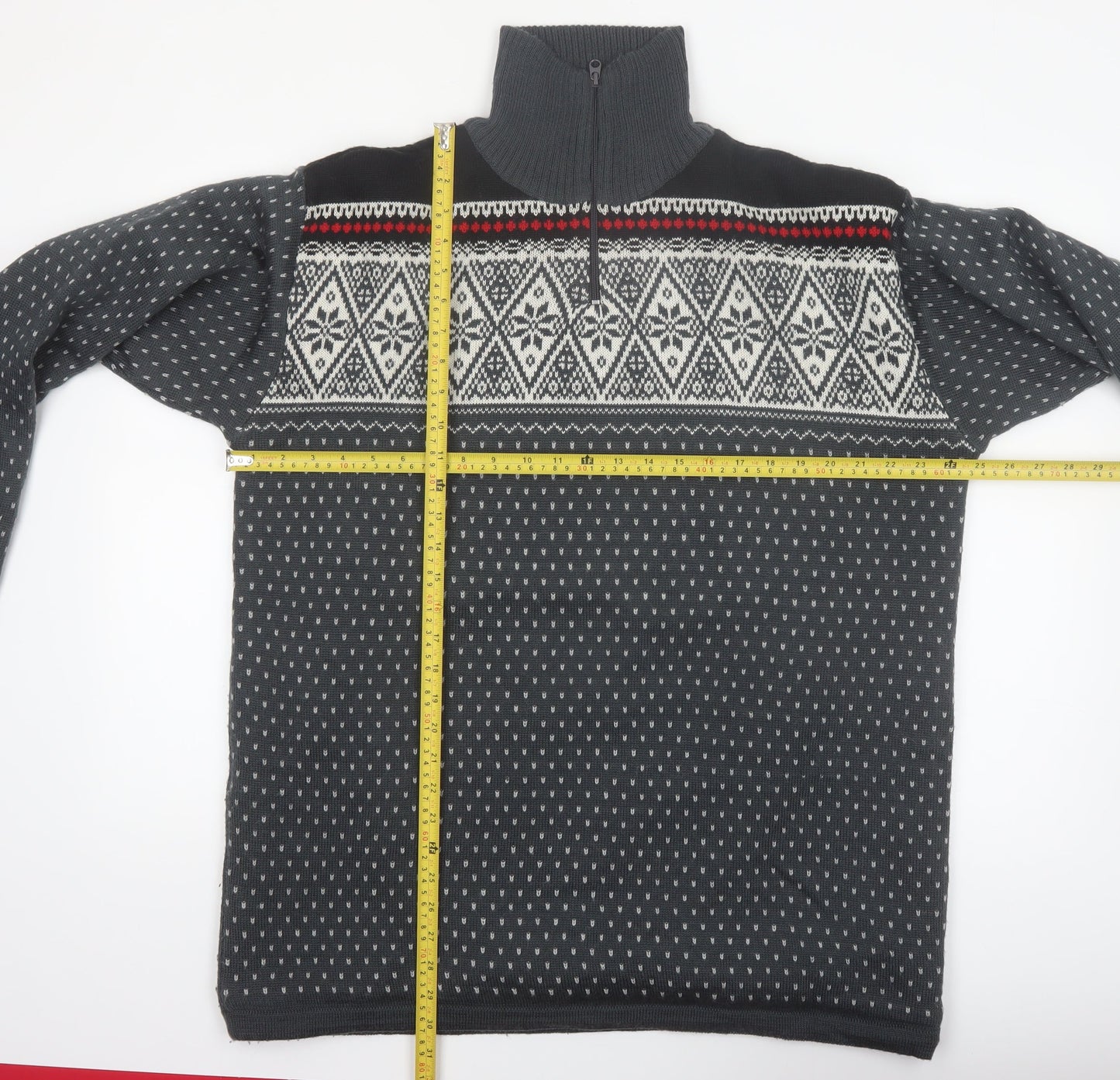 Maier Sports Men’s Grey Fair Isle Wool Blend 1/2 Zip Jumper 2XL