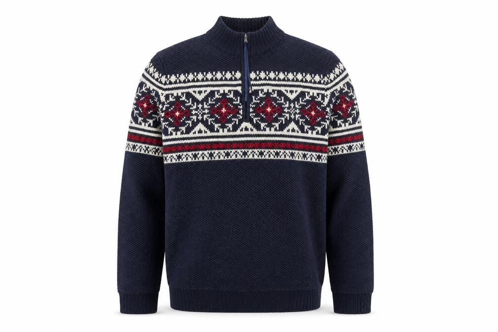 IZOD Men's Blue Fair Isle 1/4 Zip Cotton Knit Jumper Size M