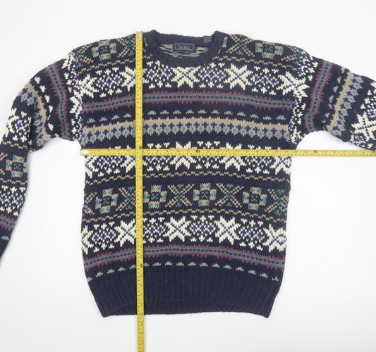 Finalist Men's Blue Fair Isle Crew Neck Wool Blend Jumper L
