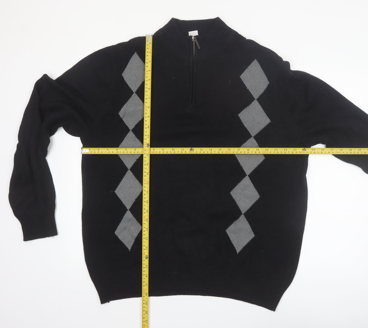Geoffrey Beene Men's Black Argyle 1/2 Zip Cotton Jumper XL