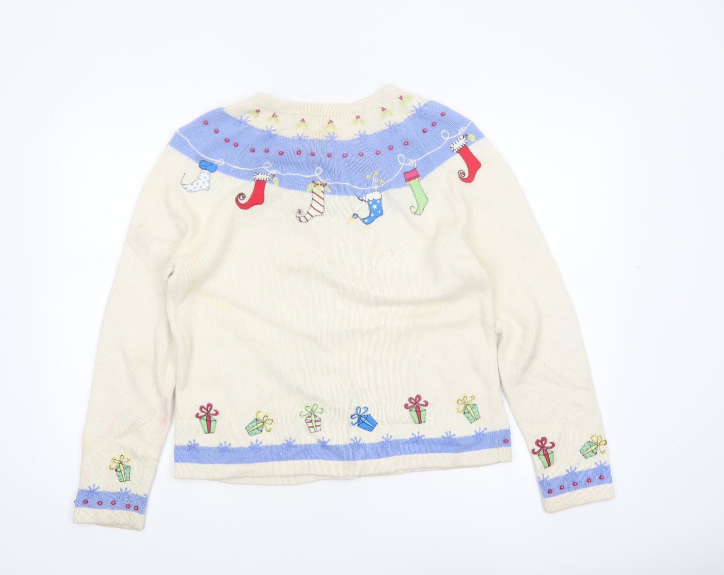 Croft & Barrow Women Beige Christmas Cardigan Sweater Size S