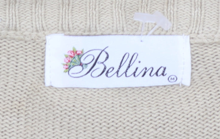 Bellina Womens Beige Cotton V-Neck Button Cardigan M