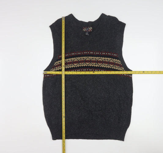 OCI Quality Clothing Men’s Grey Fair Isle Wool Knit Sleeveless Vest L