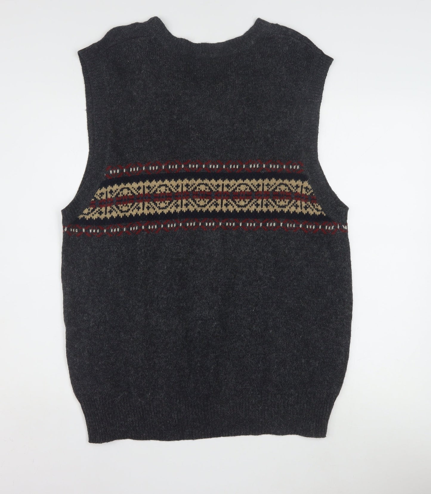 OCI Quality Clothing Men’s Grey Fair Isle Wool Knit Sleeveless Vest L
