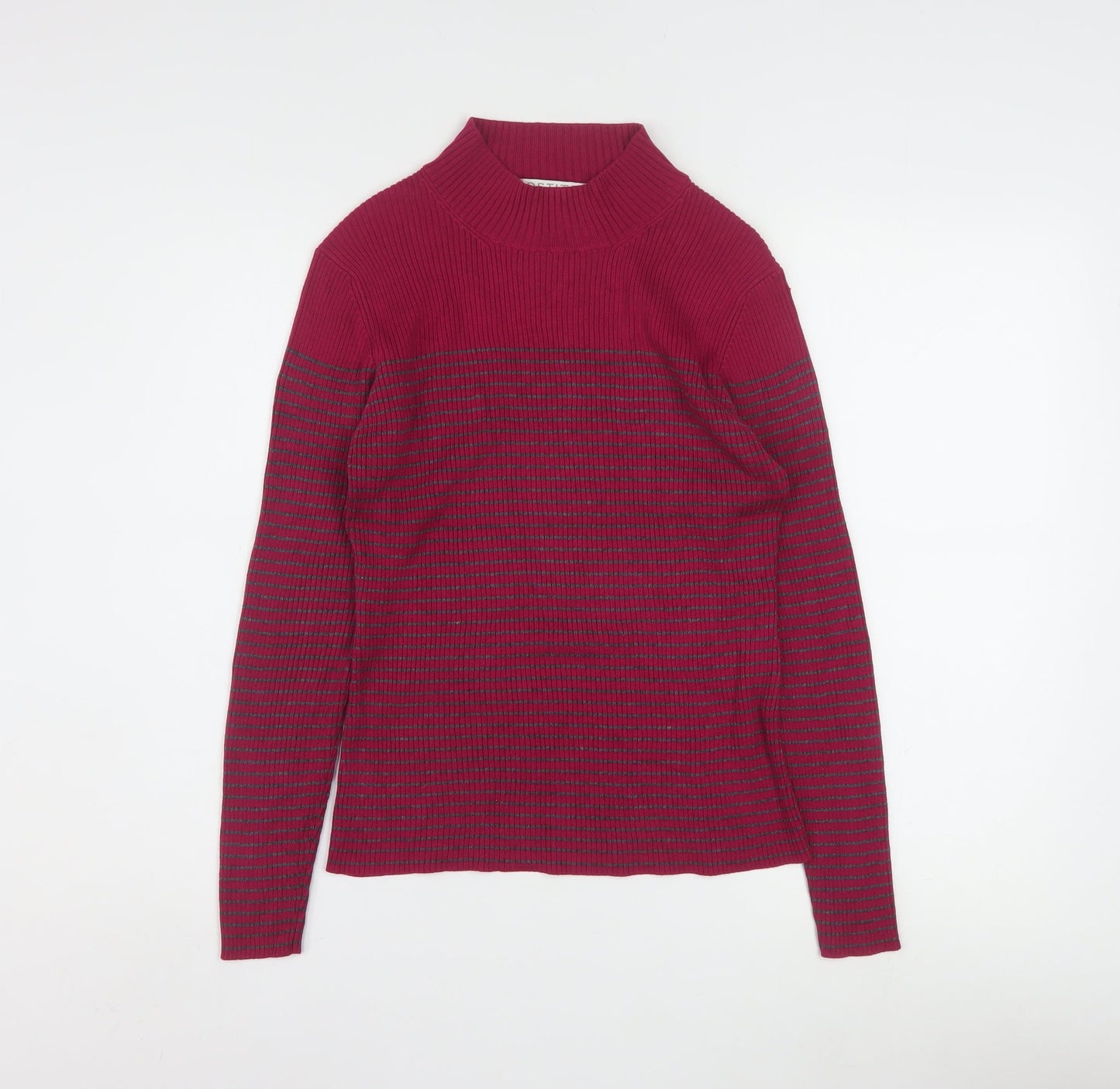 Petite Sophisticate Women Red Striped Mock Neck Knit Jumper S Petite