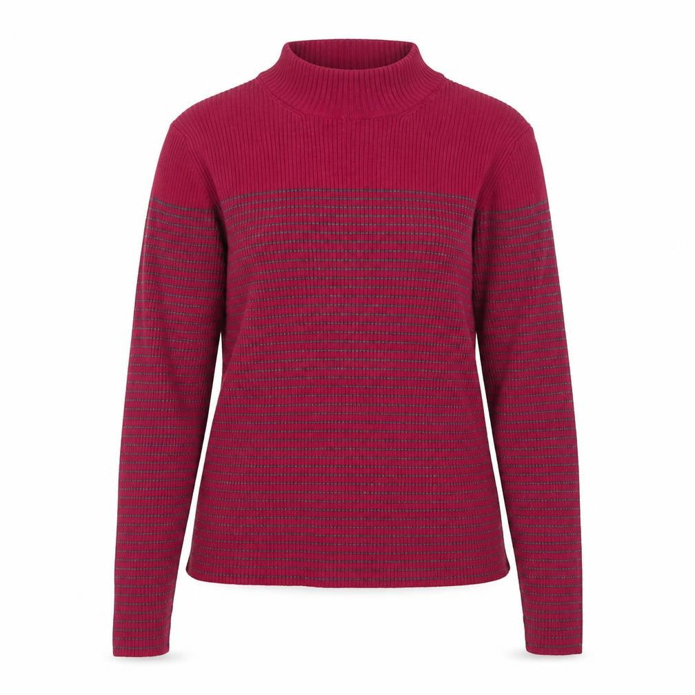 Petite Sophisticate Women Red Striped Mock Neck Knit Jumper S Petite