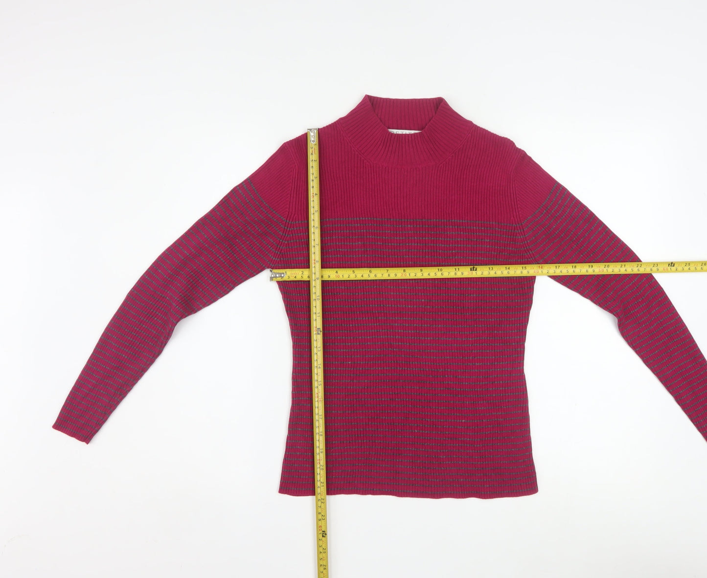 Petite Sophisticate Women Red Striped Mock Neck Knit Jumper S Petite