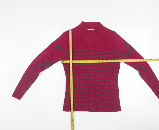 Petite Sophisticate Women Red Striped Mock Neck Knit Jumper S Petite