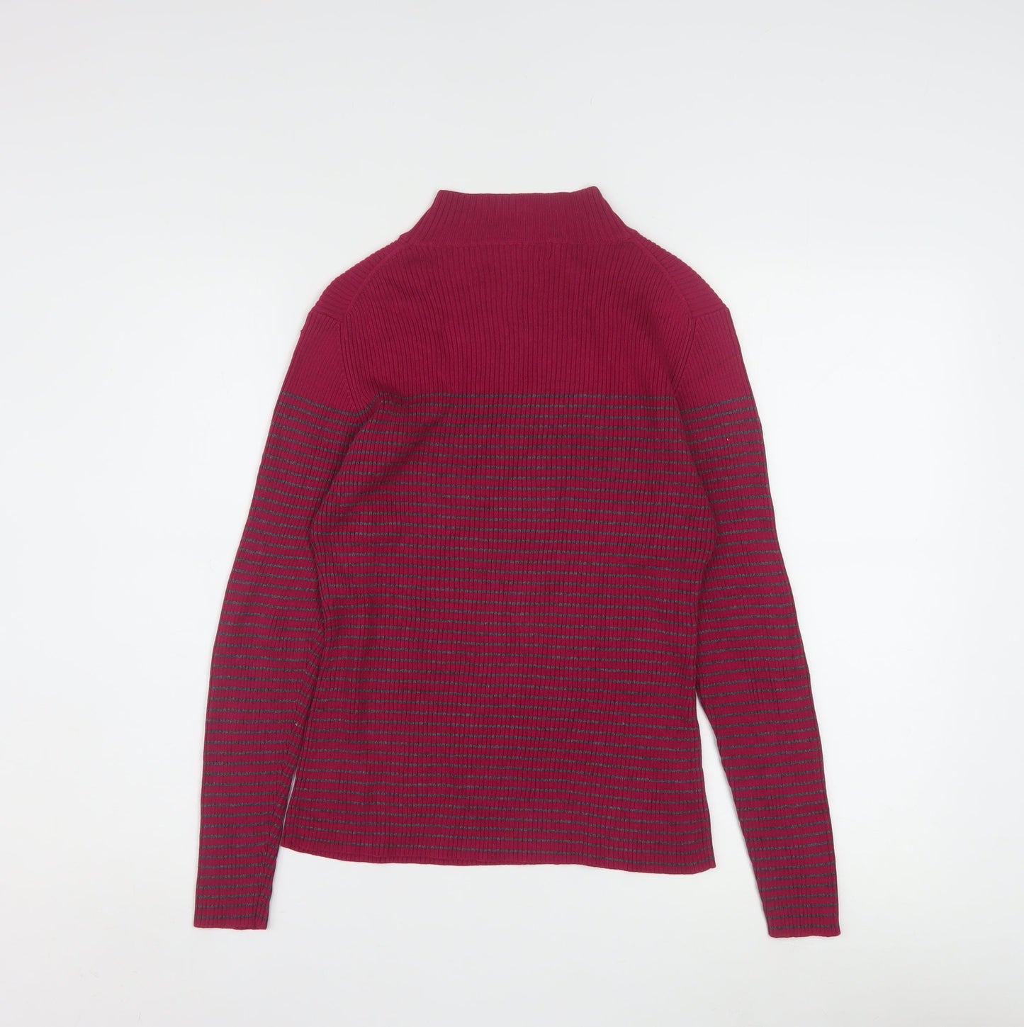 Petite Sophisticate Women Red Striped Mock Neck Knit Jumper S Petite