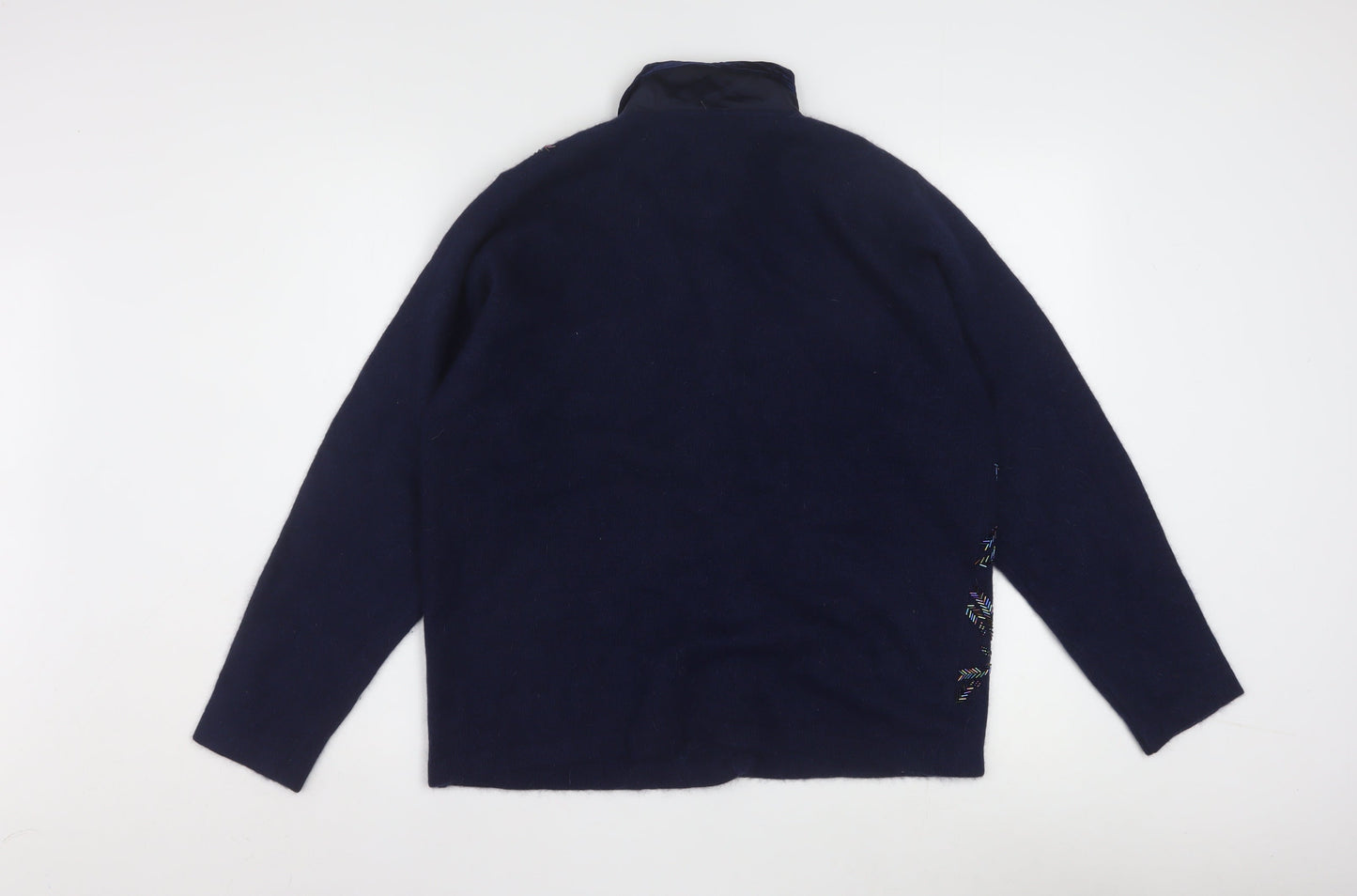 Talbots Womens Blue Wool Angora Embroidered Collared Cardigan L