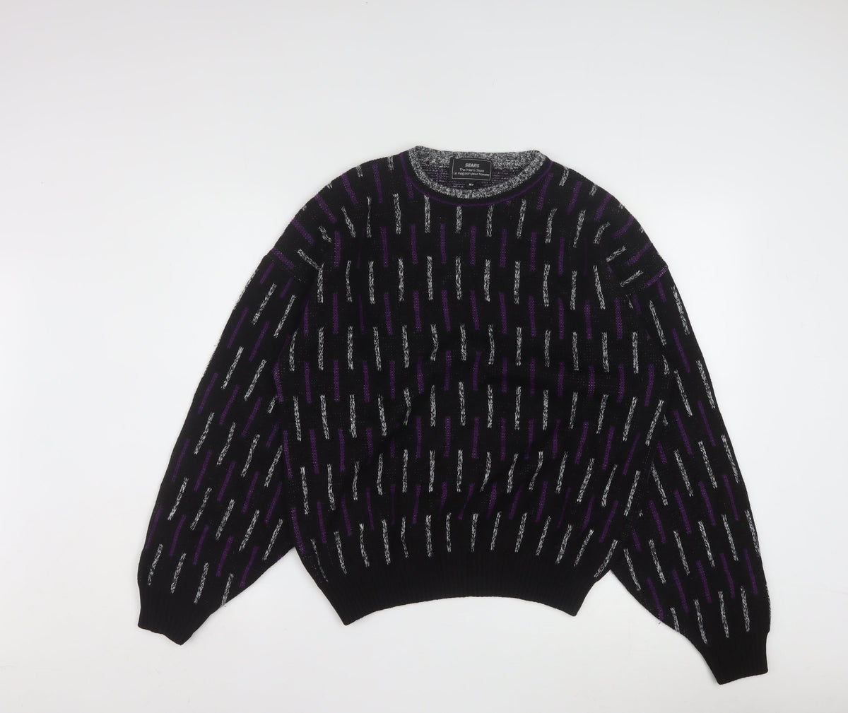 Back view of Sears Men’s Black Purple Geometric Knit jumper M