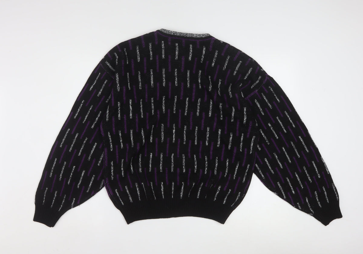 Brand and care label for Sears Men’s Black Purple Geometric Knit jumper M