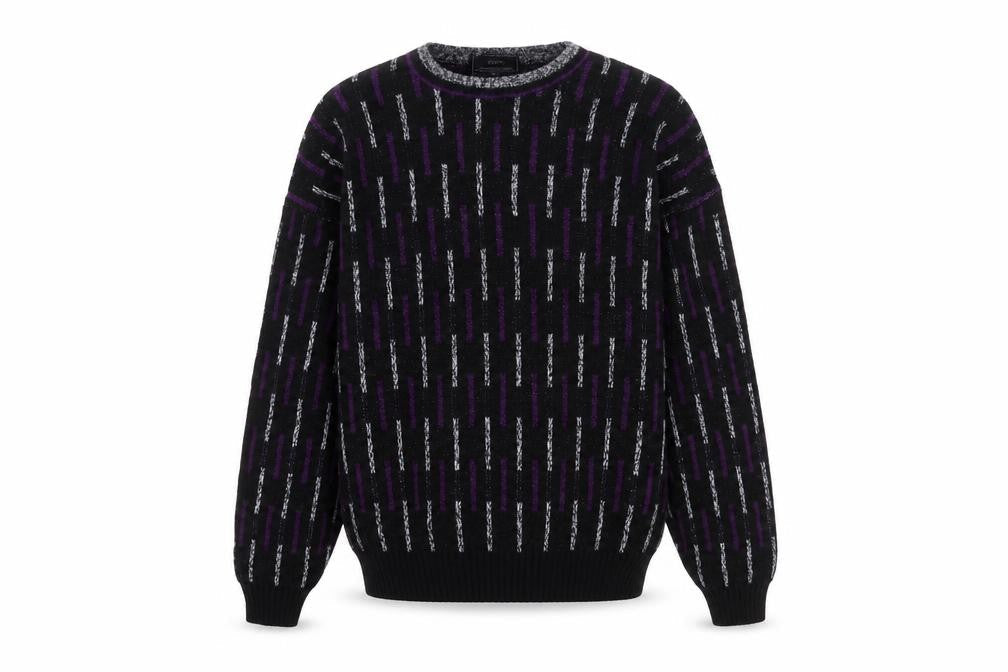 Front view of Sears Men’s Black Purple Geometric Knit jumper M