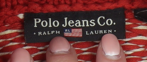 Ralph Lauren Women's Red Fair Isle Roll Neck Jumper Size M Cotton Winter