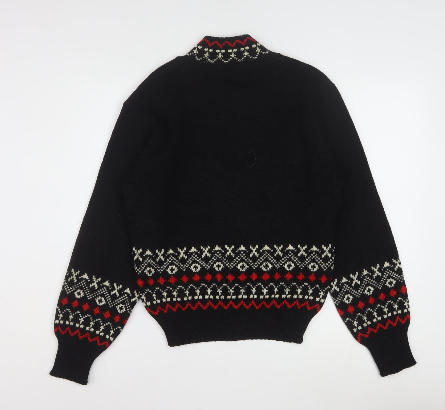 Jersild Women's Black Fair Isle Wool V-Neck Jumper Size M