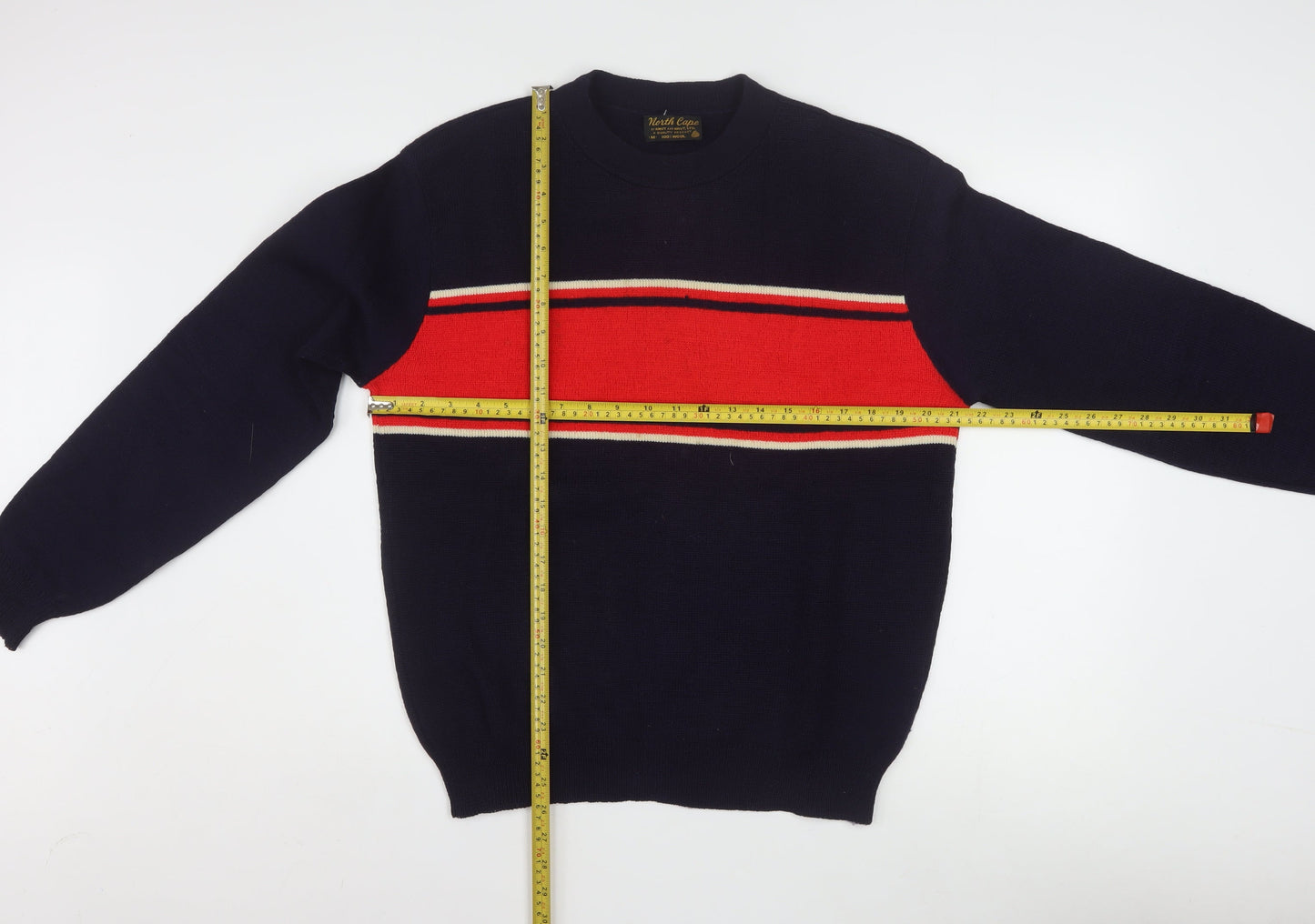 North Cape Men's Blue Wool Striped Pullover Jumper M