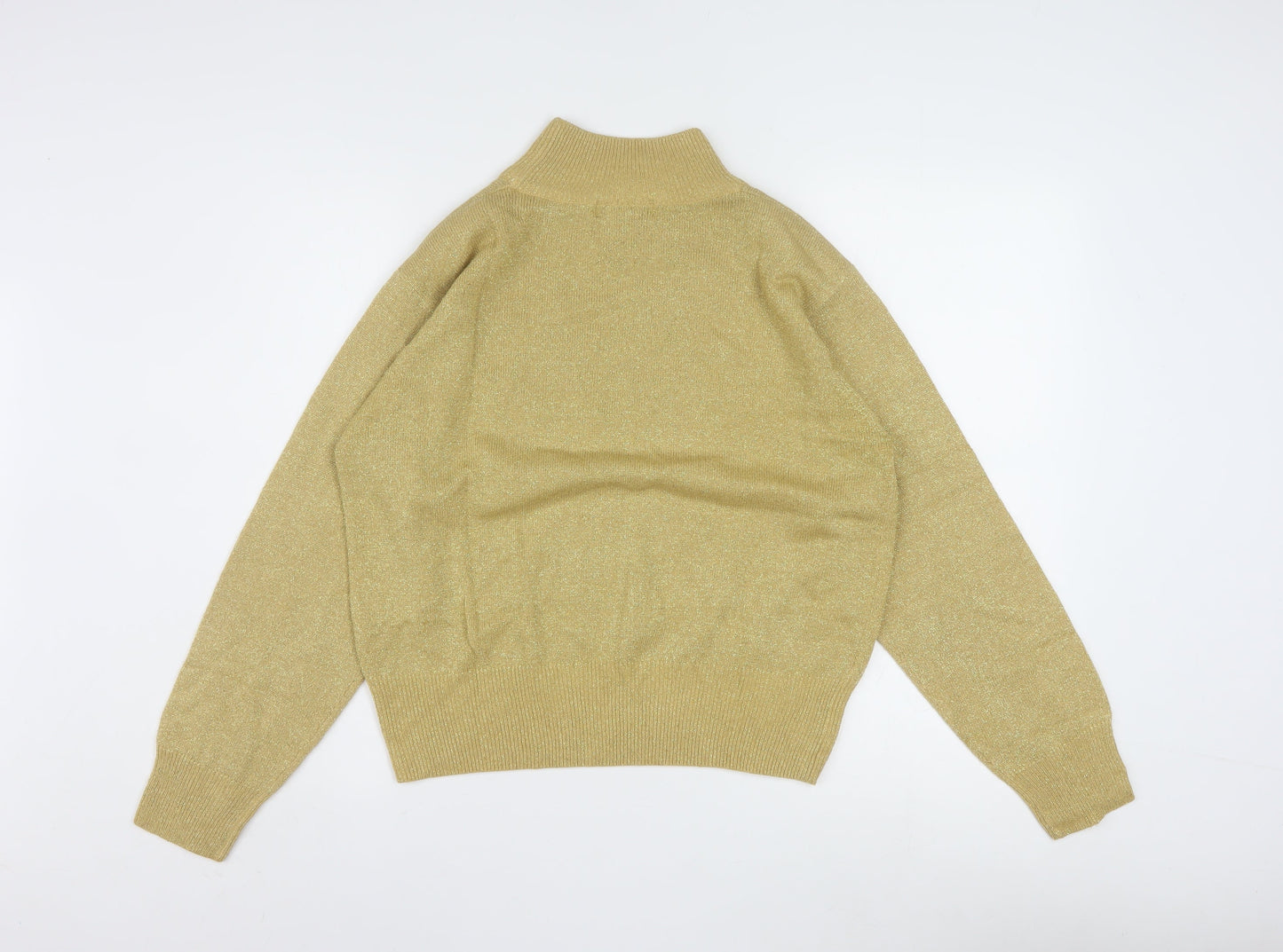 Dressbarn Women’s Gold L Mock Neck Metallic Knit Pullover Jumper
