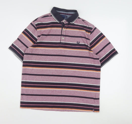 Lincoln Men's Multicoloured Striped Cotton Polo Shirt Size M