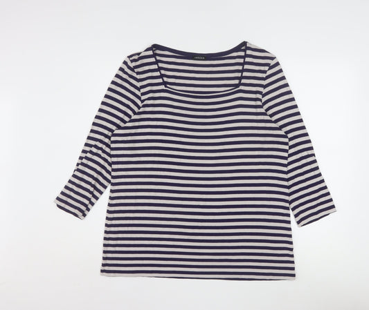 Jaeger Women’s Blue Striped 3/4 Sleeve Viscose Jersey T-Shirt XL