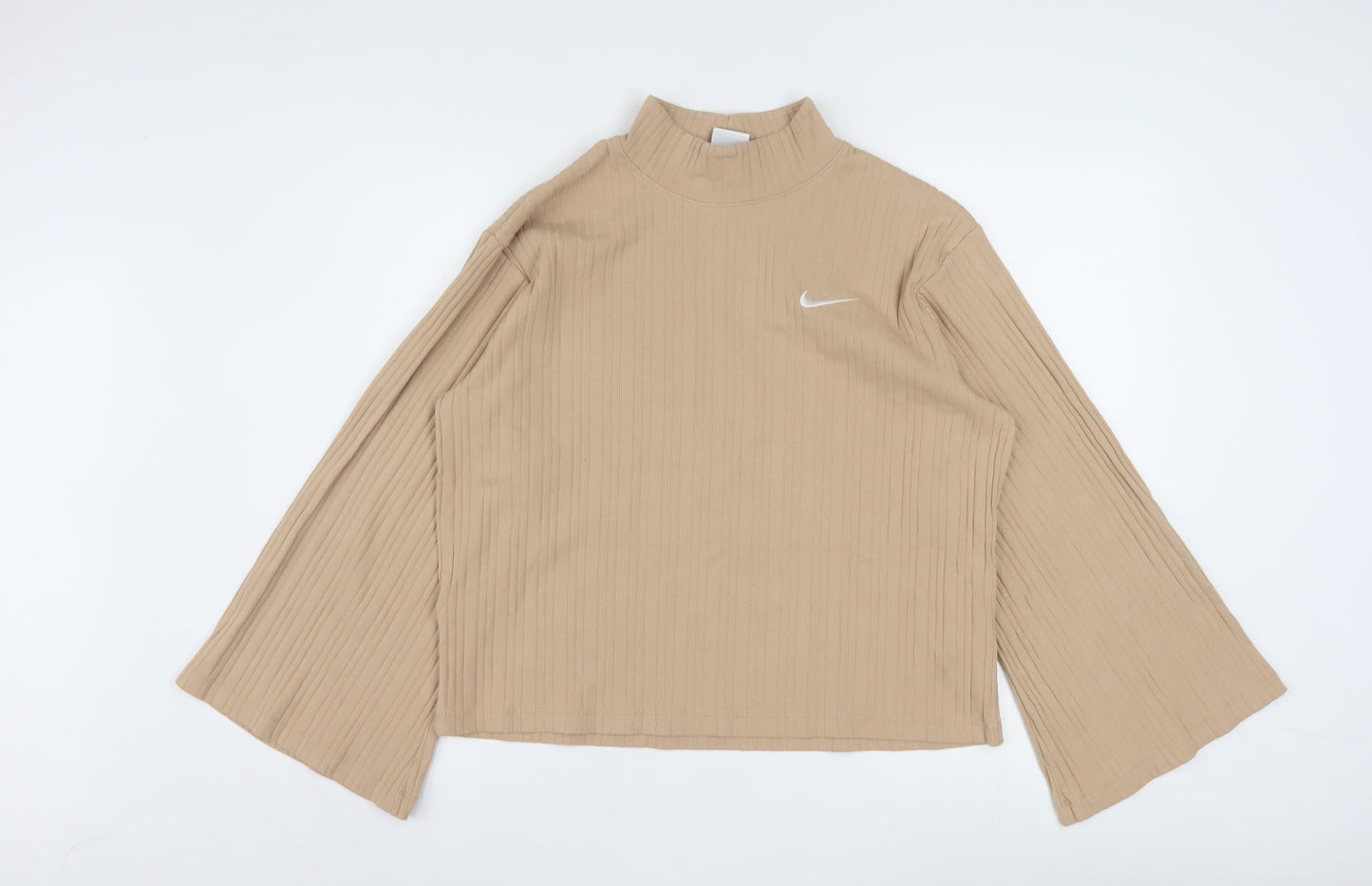 Nike Women’s Beige Ribbed Mock Neck Long Sleeve Top Size M
