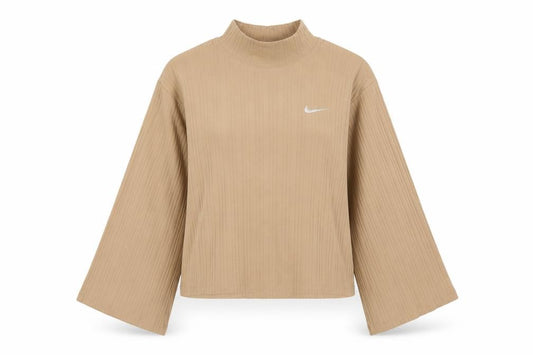 Nike Women’s Beige Ribbed Mock Neck Long Sleeve Top Size M