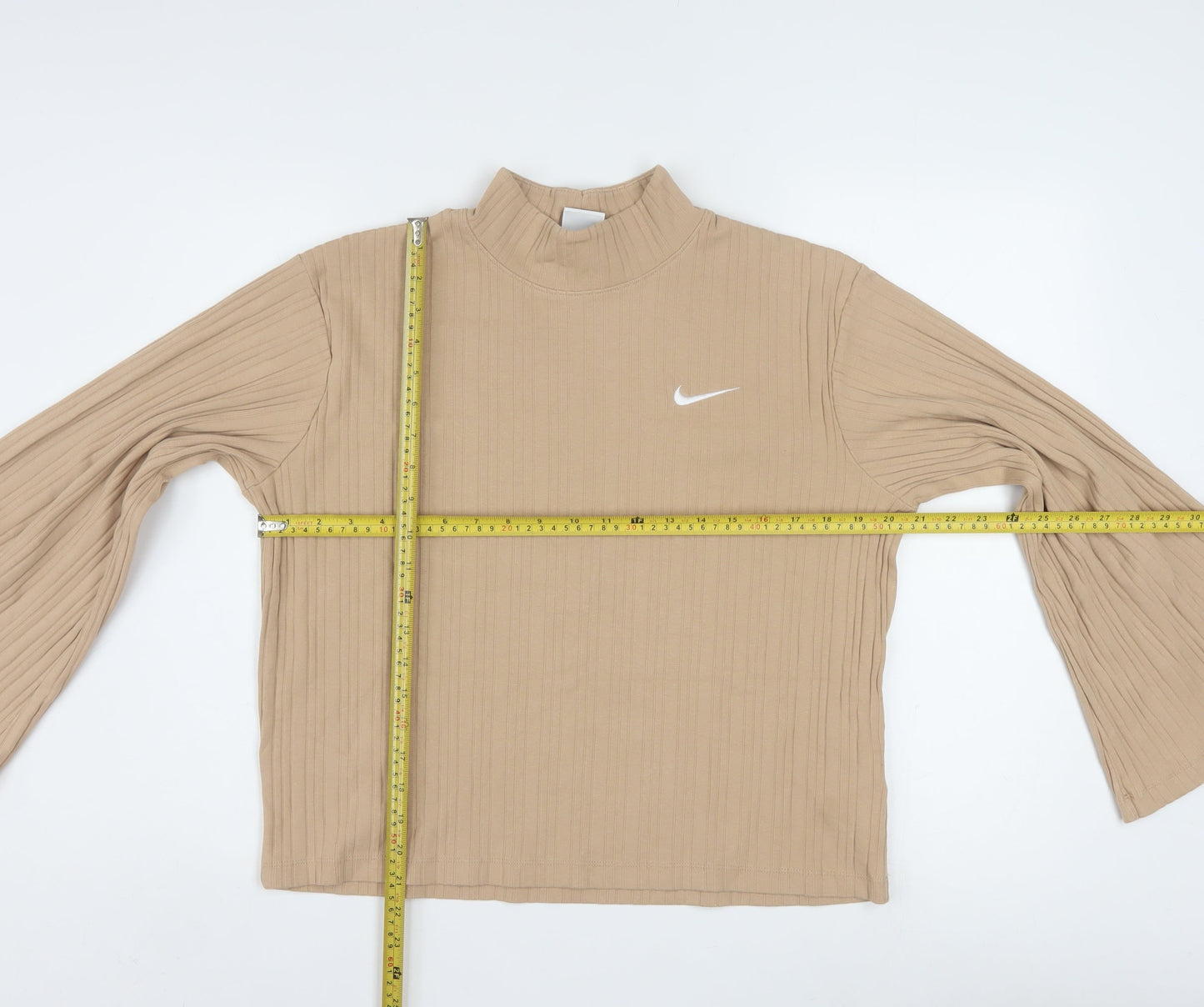 Nike Women’s Beige Ribbed Mock Neck Long Sleeve Top Size M