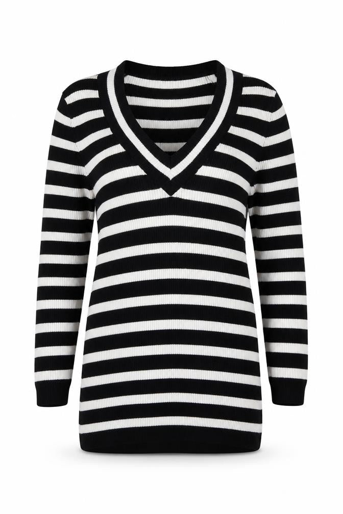 Jessica Women’s Black Stripe V-Neck Petite Jumper Size 8